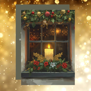Tarjeta Festiva Vela de la Bendición Irlandesa en la Ventana Feliz