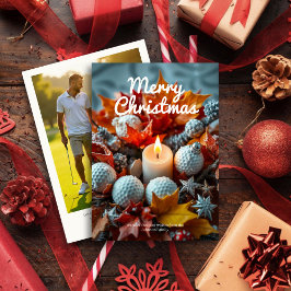 Tarjeta Festiva Vela de Navidades de golf ・ Foto familiar