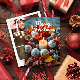 Tarjeta Festiva Vela de Navidades de golf ・ Foto familiar