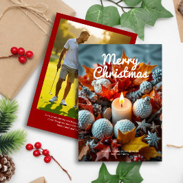 Tarjeta Festiva Vela de Navidades de golf ・ Rojo de foto familiar