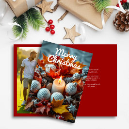 Tarjeta Festiva Vela de Navidades de golf ・ Rojo de foto familiar