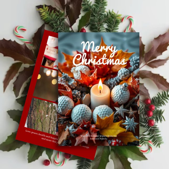Tarjeta Festiva Vela de Navidades de golf ・ Rojo de tres fotos (Subido por el creador)