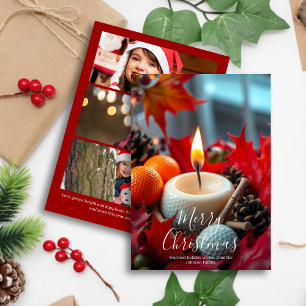 Tarjeta Festiva Vela de Navidades de golf ・ Rojo de tres fotos