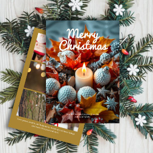Tarjeta Festiva Vela de Navidades de golf ・ Tres fotos de oro