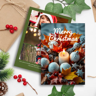Tarjeta Festiva Vela de Navidades de golf ・ Tres fotos verdes