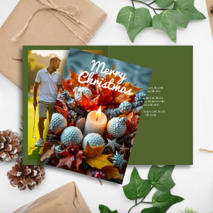 Tarjeta Festiva Vela de Navidades de golf ・ Verde foto familiar