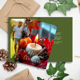 Tarjeta Festiva Vela de Navidades de golf ・ Verde foto familiar
