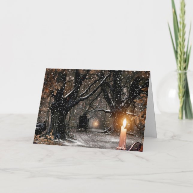 Tarjeta Festiva Vela de Navidades de invierno vintage (Anverso)