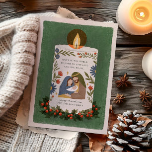 Tarjeta Festiva Vela Navideña de la Natividad Religiosa Plegada