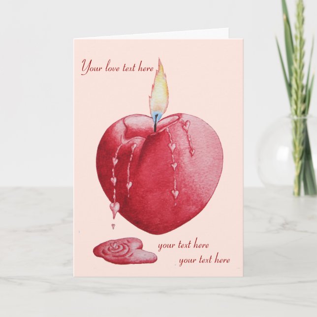 Tarjeta Festiva vela roja con forma de flor de corazón con verso (Anverso)