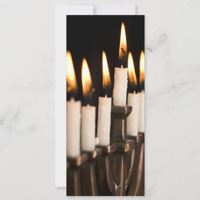 Tarjeta Festiva Velas ardientes de Jánuca Chanukah Hanukah Menorah (Anverso)