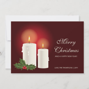 Tarjeta Festiva Velas Blancas De Navidades En Rojo Con Texto Perso