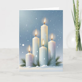Tarjeta Festiva Velas blancas imbólicas de Wiccan en bosque de nie