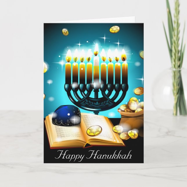 Tarjeta Festiva Velas brillantes Hanukkah Bendiciones de Corrismo (Anverso)