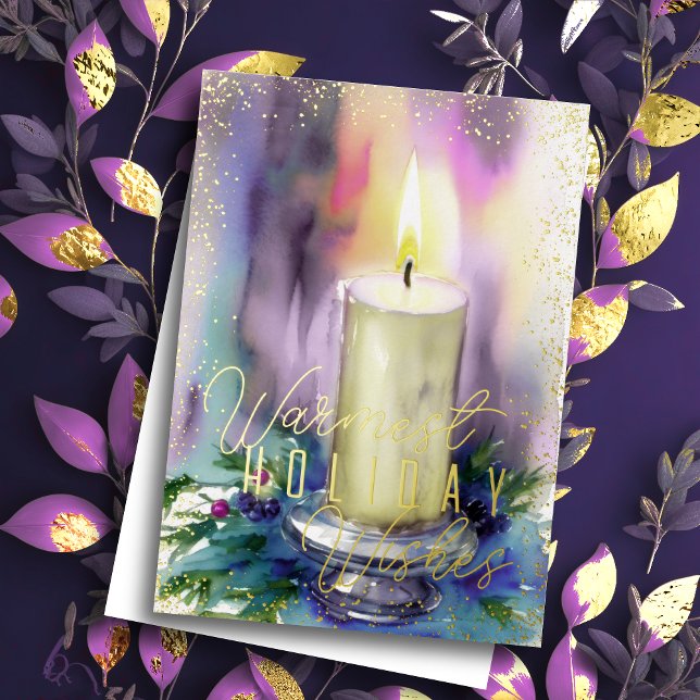 Tarjeta Festiva Velas de Acuarela de Deseos de Vacaciones más Cáli (Subido por el creador)