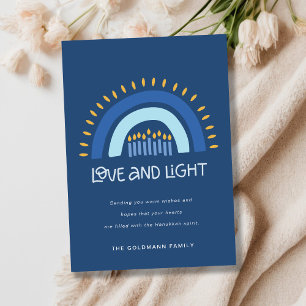 Tarjeta Festiva Velas de arcoiris azules simples Hanukkah amor y l