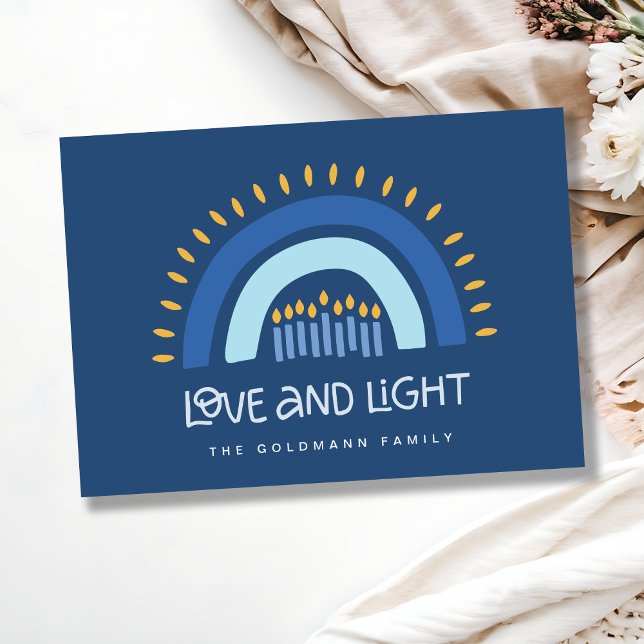 Tarjeta Festiva Velas de arcoiris azules simples Hanukkah amor y l (Subido por el creador)