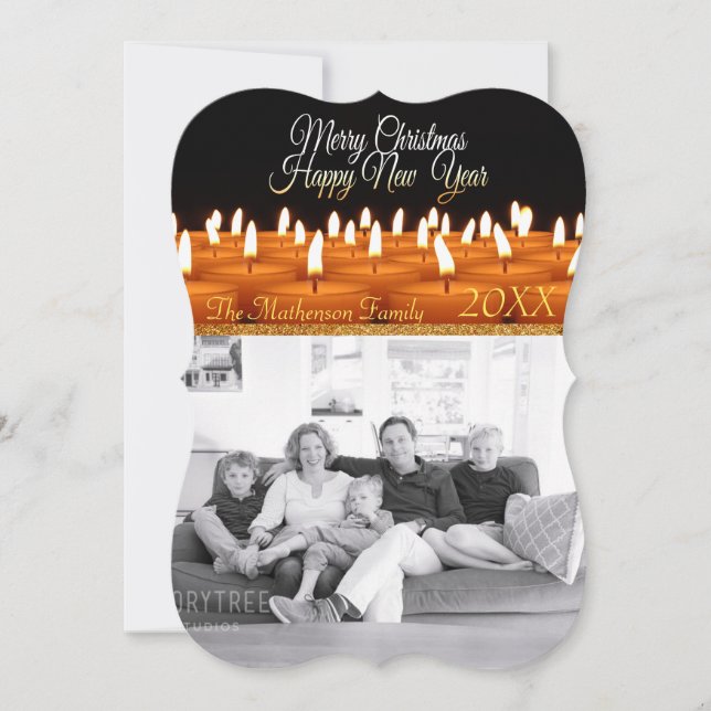 Tarjeta Festiva Velas de "Feliz Navidad" de "Feliz Año Nuevo" (Anverso)