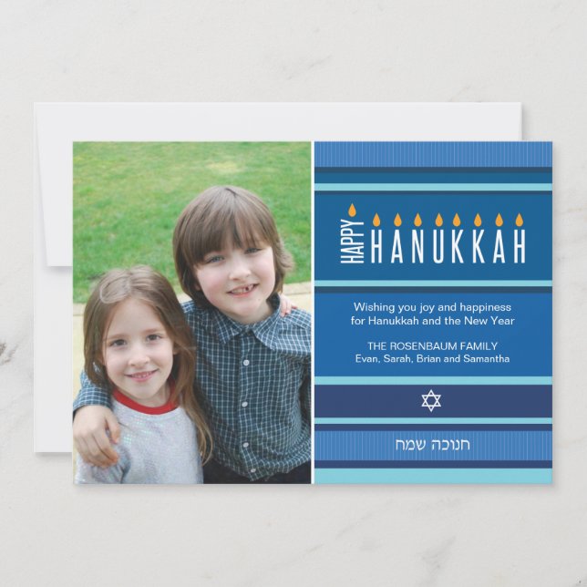 Tarjeta Festiva Velas de Hanukkah a rayas (Anverso)