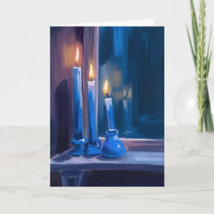 Tarjeta Festiva Velas de Hanukkah azules acuarela