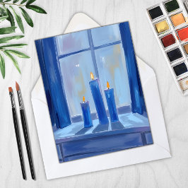 Tarjeta Festiva Velas de Hanukkah azules Acuarela