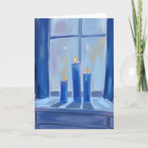Tarjeta Festiva Velas de Hanukkah azules acuarela
