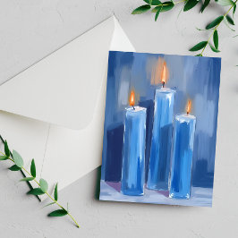 Tarjeta Festiva Velas de Hanukkah de Acuarela Azul