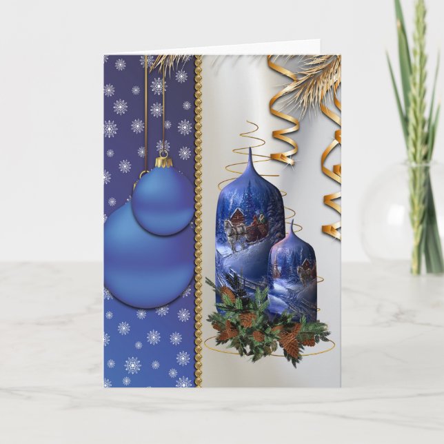 Tarjeta Festiva Velas de Navidades azules (Anverso)