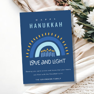 Tarjeta Festiva Velas del arcoiris azules Amor y Luz Feliz Hanukka