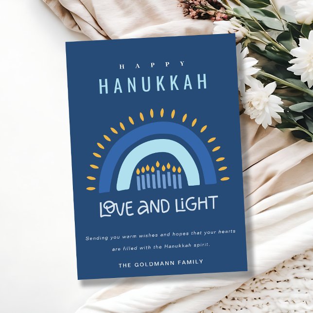 Tarjeta Festiva Velas del arcoiris azules Amor y Luz Feliz Hanukka (Subido por el creador)