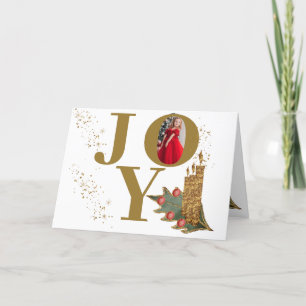 Tarjeta Festiva Velas doradas Holly Berries Joy Navidades Foto