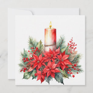 Tarjeta Festiva Velas navidades, flores de la poinsettia roja, bay