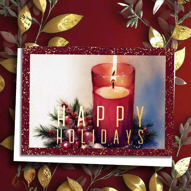 Tarjeta Festiva Velas Navideñas de Acuarela Burgundy (Subido por el creador)
