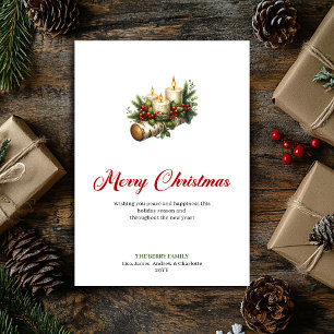 Tarjeta Festiva Velas navideñas festivas saludo de madera rústica
