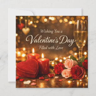 Tarjeta Festiva Velas Románticas De San Valentín Rosas Resplandece