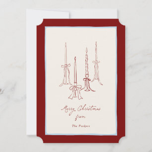 Tarjeta Festiva Velas y Lazos Dibujados a Mano Foto Burgundy Azul