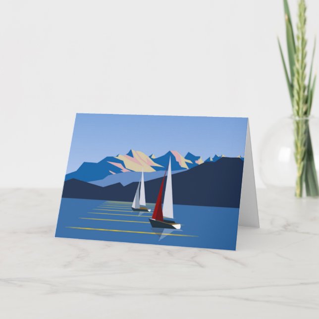 Tarjeta Festiva Veleros Y Montañas (Anverso)