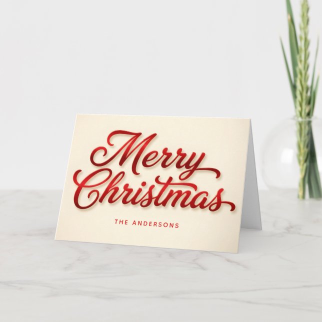 Tarjeta Festiva Velvet Red Retro Script Merry Christmas (Anverso)