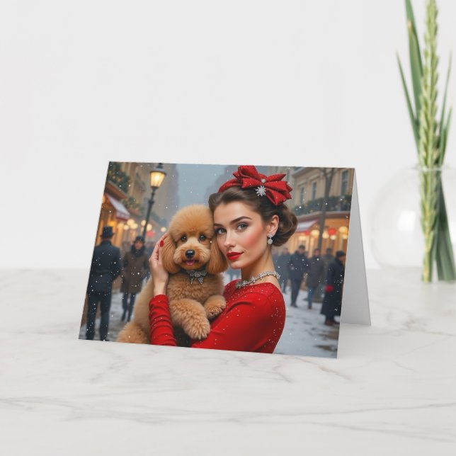 Tarjeta Festiva Velvet The Poodle Holiday Card (Anverso)