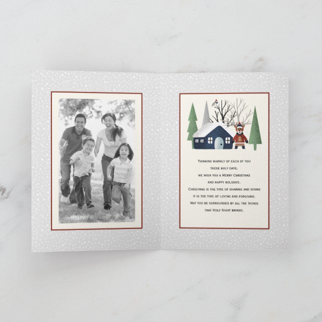 Tarjeta Festiva Venado de invierno y Navidades de árboles con foto (Interior)