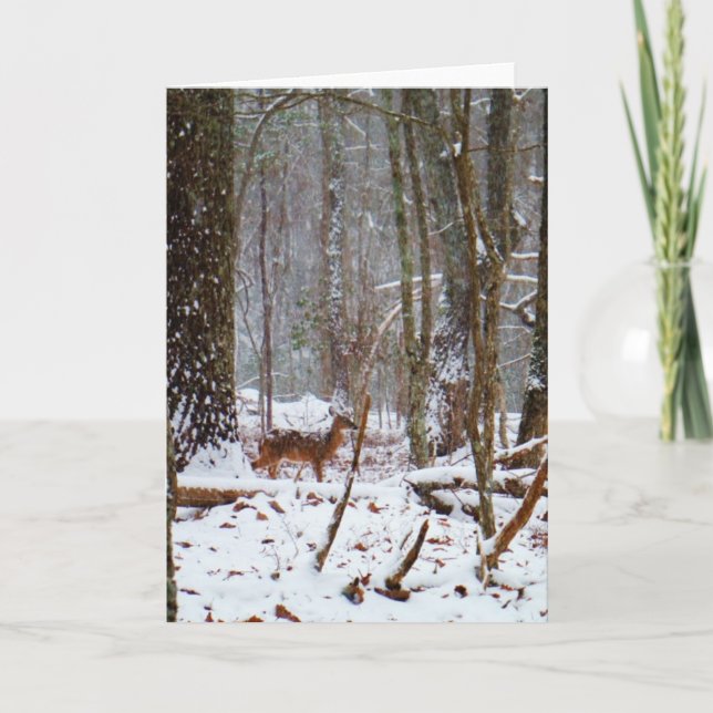 Tarjeta Festiva Venado en caída de nieve (Anverso)