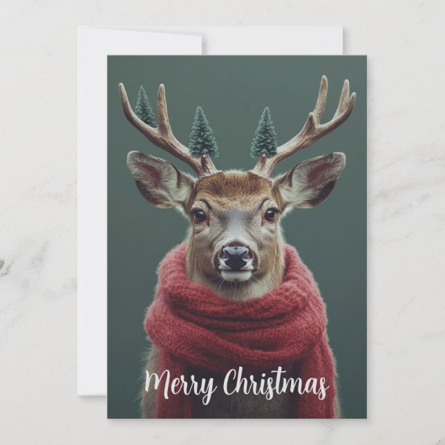 Tarjeta Festiva Venado festivo con arte de Navidades de la bufanda (Anverso)