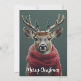 Tarjeta Festiva Venado festivo con arte de Navidades de la bufanda