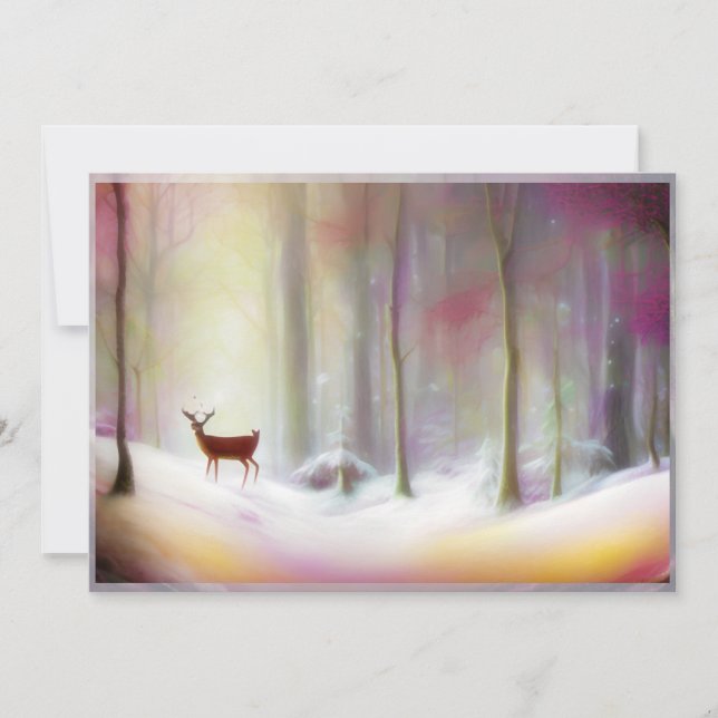 Tarjeta Festiva Venados en Navidades de presupuesto de bosques nev (Anverso)