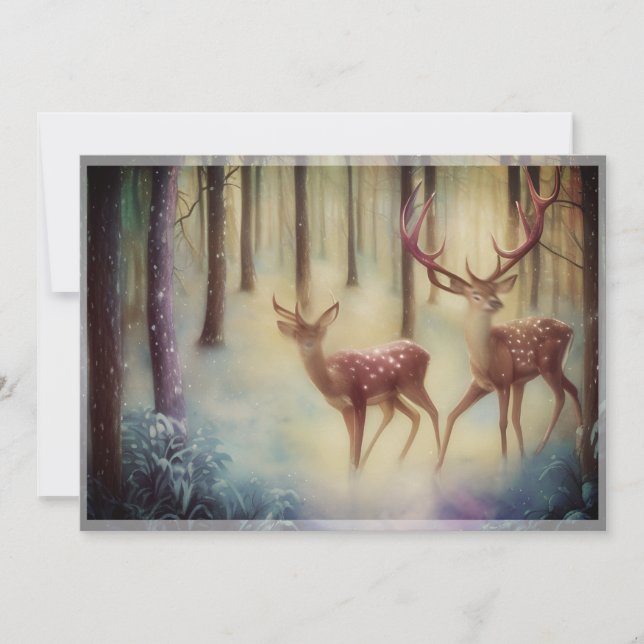 Tarjeta Festiva Venados en Navidades de presupuesto de bosques nev (Anverso)