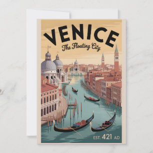 Tarjeta Festiva Venecia Italia Retro Silueta Urbana Viajes