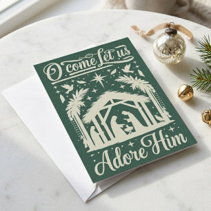Tarjeta Festiva Venid, adorémosle Escena verde de la Natividad