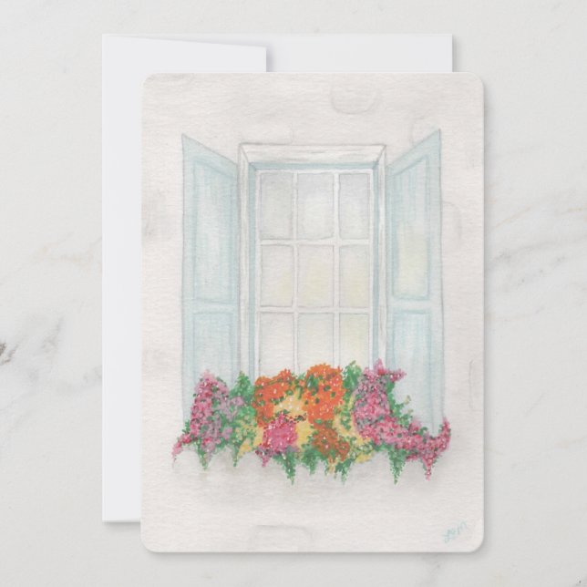 Tarjeta Festiva Ventana con caja de flor (Anverso)