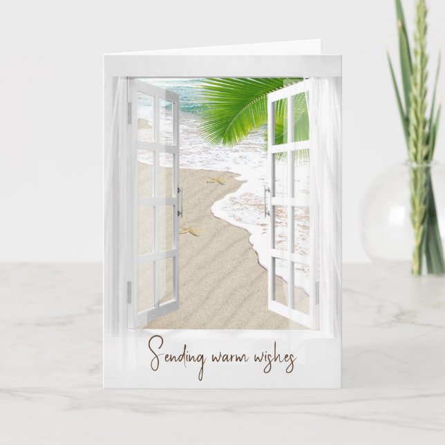 Tarjeta Festiva Ventana de Navidades tropicales con Starfish (Anverso)