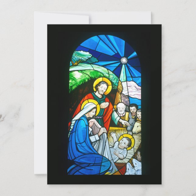 Tarjeta Festiva Ventana de vidrio de la Iglesia Católica en Nagasa (Anverso)